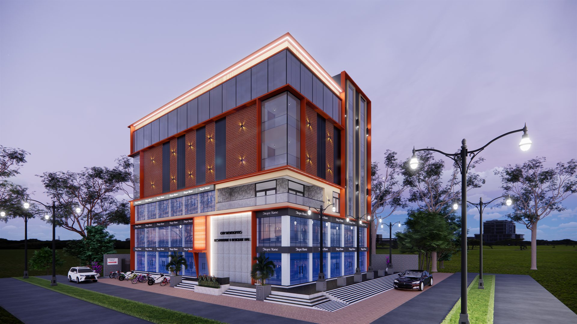 Facade visualization at dusk